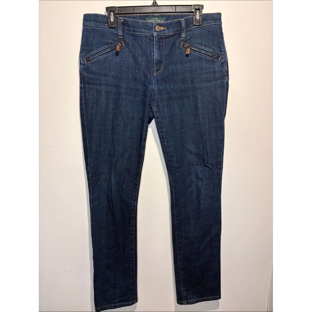 Lauren Ralph Lauren LRL Jeans Zip Thigh Pockets Blue Tapered Leg Low Rise SZ 10